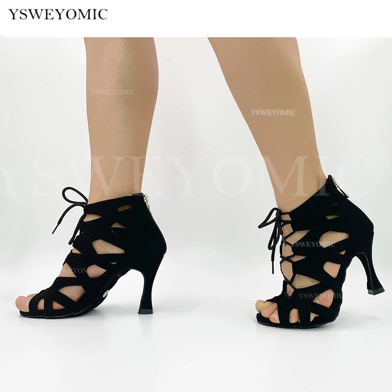 Mujeres Botas de Baile de Salsa Gamuza Cuero Suela Suave Tango Zapatos de Baile Latino
