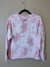 Time and Tru women M 8-10 pullover sweatshirt pink  white tie-dye long sleeves