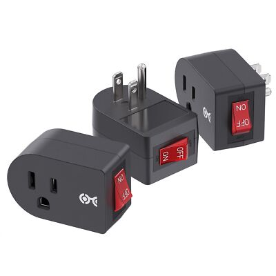 3 Pack Grounded Outlet With ON Off Switch Single Plug In Power Button Black NEW