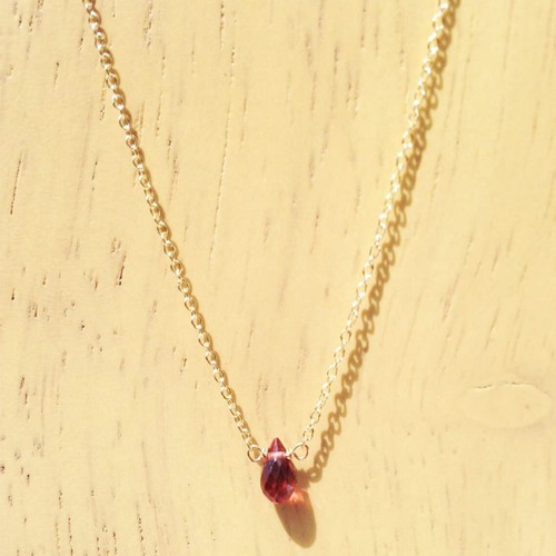 Red Garnet Faceted Teardrop Gemstone 18" Gold Brass Chain Bar Necklace For Girls - Picture 4 of 8