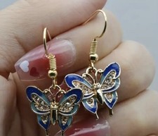 Butterfly Earrings for Women Boho Chic Enamel Silver Blue Butterfly Drop Earring