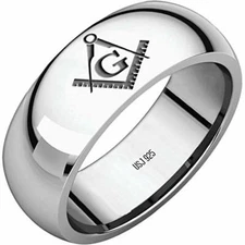 US Jewels Mens 925 Sterling Silver 8mm Half Round Masonic Master Mason Ring Band
