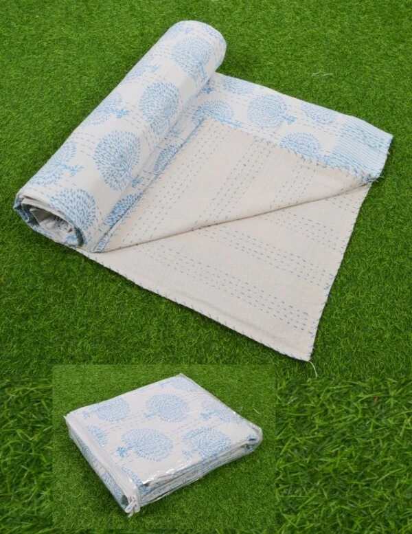 Colcha doble vintage edredón cama corredor árbol Kantha manta hippie boho de algodón Foto 4 de 4