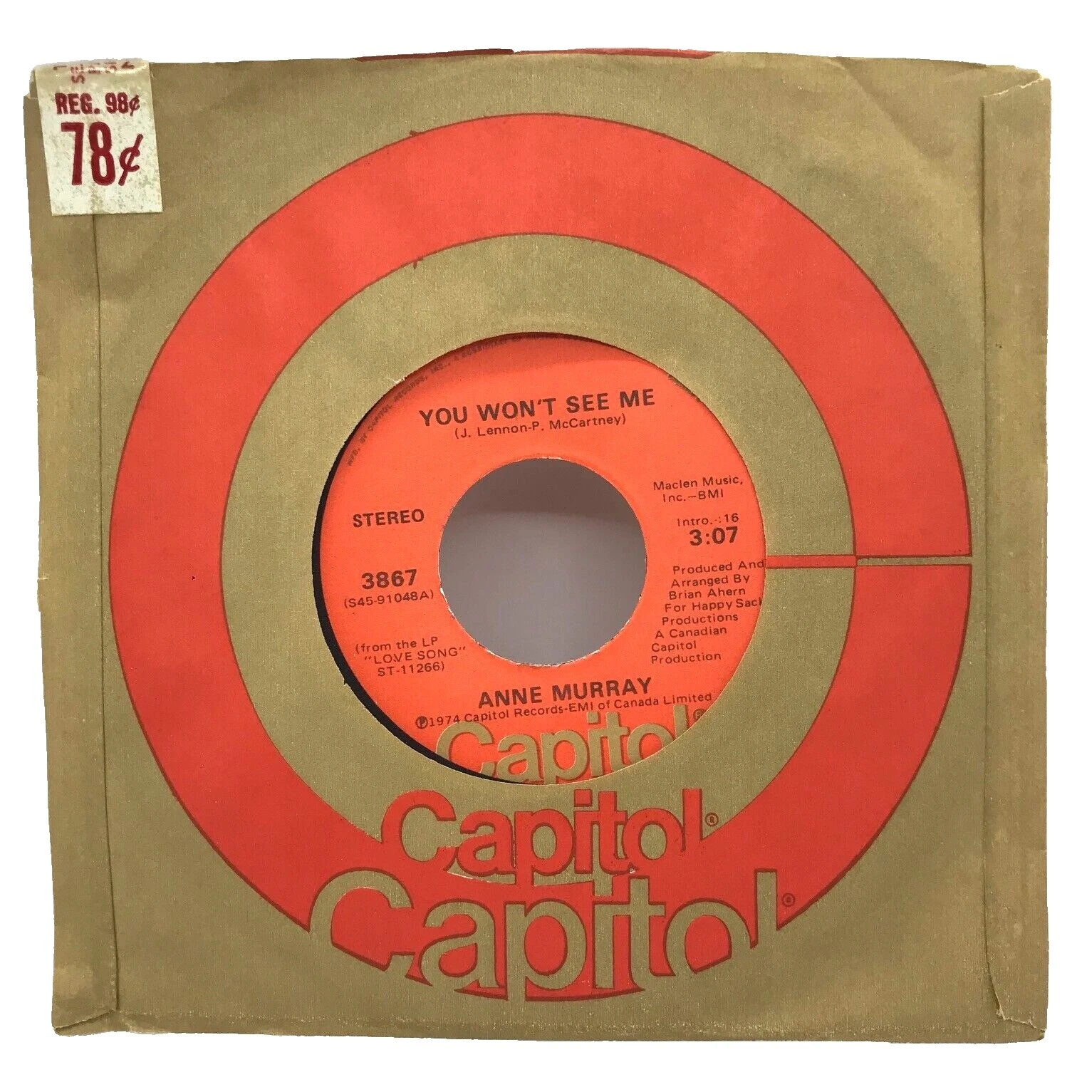 Excellent (EX) Inlay Condition Pop Soft Rock Single Vinyl Records