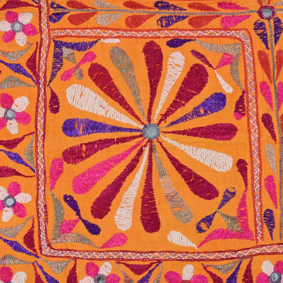 Vintage Cotton Embroidery Tapestry Mirror Work Floral Wall Hanging 2.1 x 2.1 ft - Image 4 of 4