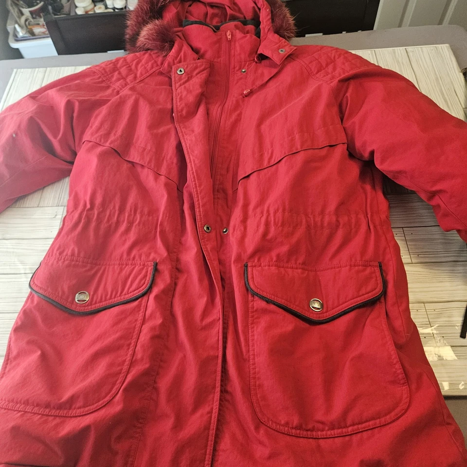 Vtg Cyclone Winter Jacket Womens Medium Red Parka Chore Down Coat - Image 2 of 4
