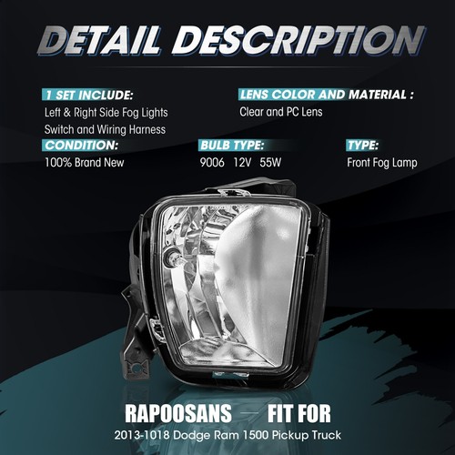 Luces antiniebla de parachoques luces de conducción izquierda y derecha para Dodge Ram 1500 2013-2018 - Imagen 3 de 9