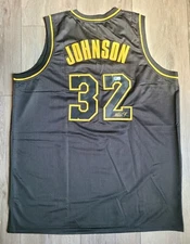 Magic Johnson Signed Custom Pro Style Lakers Jersey, Black, (BAS) Certified