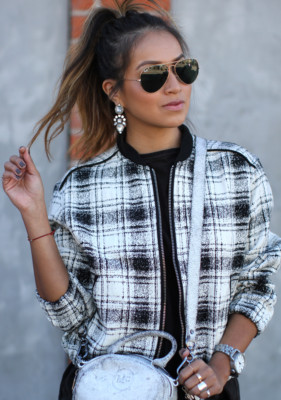 MANGO CHECKED JACKET BOMBER SINCERELY JULES BLOGGERS SIZE M MEDIUM