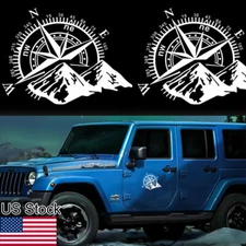 2x 10" White Compass Navigate Graphic Side Body Hood Rear Window Stickers Decal