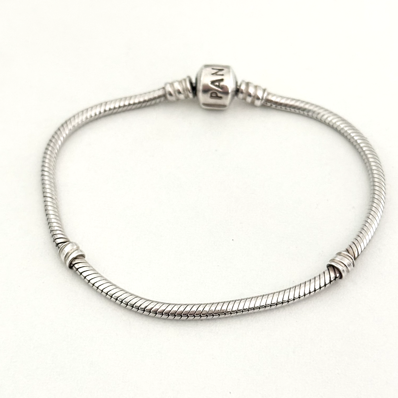 Pandora Sterling Silver Snake Chain Crown Logo Charm Bracelet 7.5 Inches