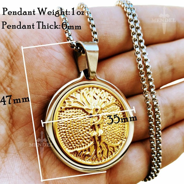 Alternate view of Mendel Men Gold Plated Celtic Tree Life Love Pendant Necklace