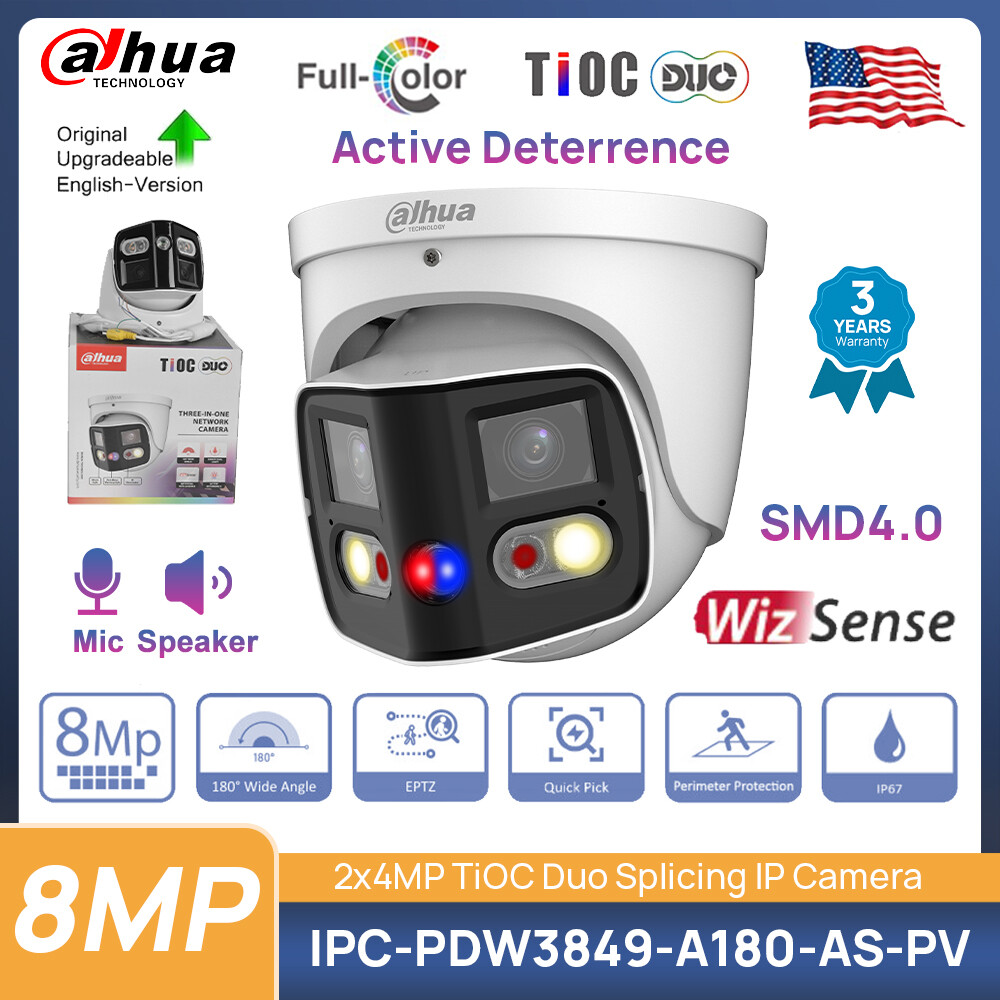 Micrófono altavoz cámara panorámica IP Dahua IPC-PDW3849-A180-AS-PV 8 MP TIOC SMD4.0 PoE
