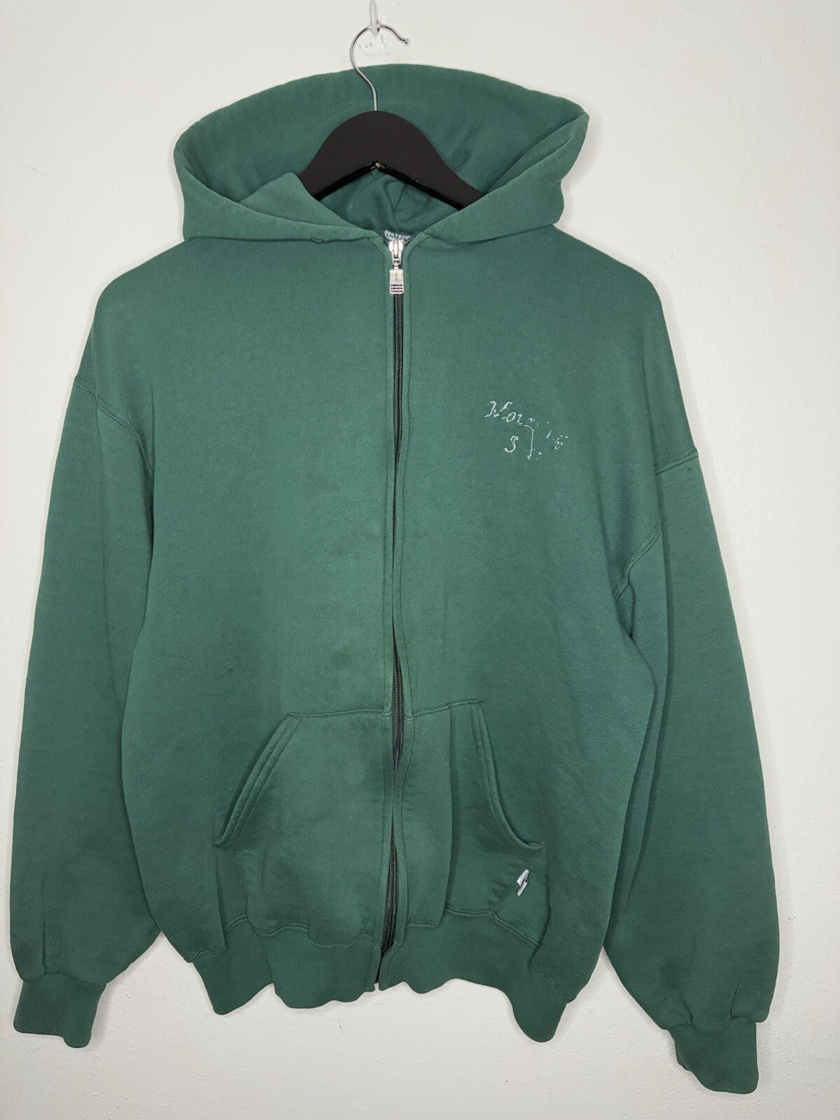 Vintage 90s Russell Athletic Full Zip Sweatshirt Hoodie Adult Size Large Green