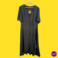 V BY VERY Women's Serena Ruffle Wrap Midi Dress, Elasticated Back, Navy, UK 20