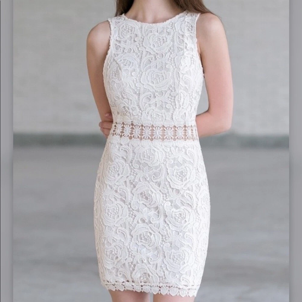 Just Me Cream Lace Dress with Cut Out Details