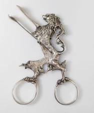Antique South German 800 Silver Rampant Lion Form Sugar Tongs