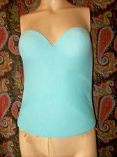 Vtg Q-T Blue Strapless Long Line Smooth Corset Girdle Lingerie 36C