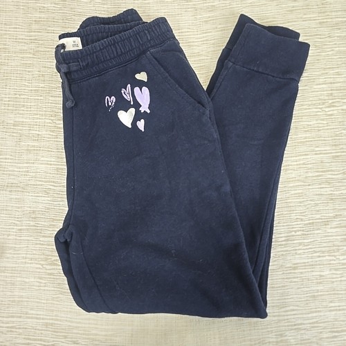 Abercrombie Kids Navy Sweatpants Girls MED Hearts Slant Pockets Slim Ankle...
