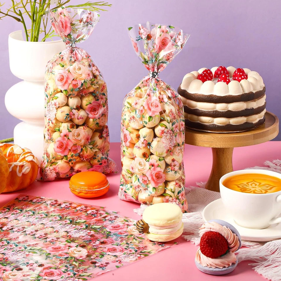 Bolsa de golosinas florales de celofán de fiesta de 100 piezas para baby shower boda Foto 3 de 4