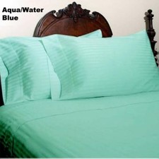 Aqua Blue Striped Queen Size Sheet Set 1000 Thread Count 100 Egyptian Cotton