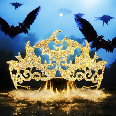 Vampire Bat Crown, Gold crystal crown, Witch crown, Evil 