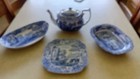 spode italian blue and white vintage with large teapot and serving plate