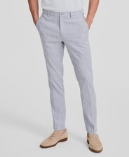 Calvin Klein Men's Blue White Striped Linen Slim-Fit Suit Pants Size 33W x 30L