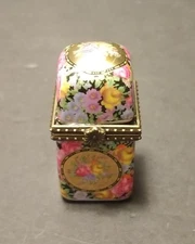 Vintage Mini Treasure Hinged Trinket Box 2"Tall BOHEMIAN PORCELAIN & METAL XLNT