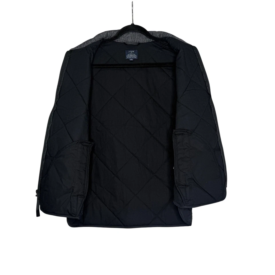 J.Crew Mens Herringbone Quilted Walker Vest Wool Blend Zip Black Gray Medium - Image 3 of 4