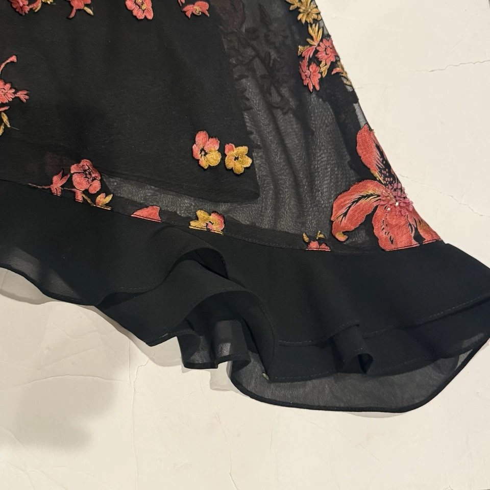 复古不对称懒人连衣裙黑色花卉串珠仙女哥特奇思格 90 年代 Y2K 6 — 第 3/4 张图片