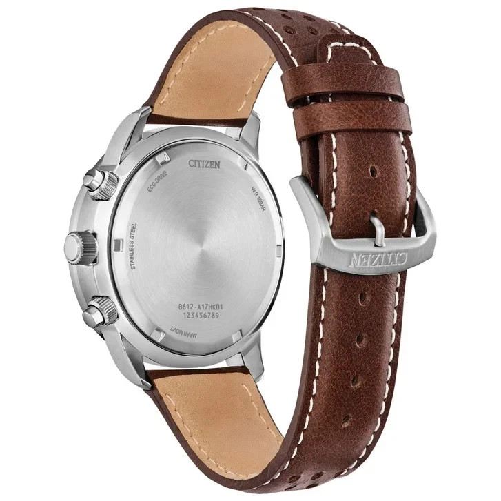 Citizen Eco-Drive 44mm Stainless Brown Leather Strap Men's Watch