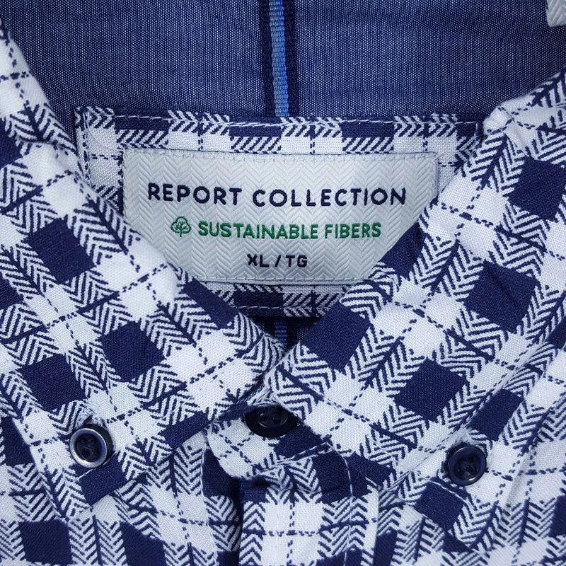 REPORT COLLECTION Shirt Mens XL Navy Check Button Down Modal Stretch Sustainable - Image 3 of 4