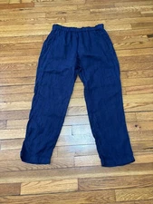 C&C California Linen Pants Women's Size Medium Straigh Leg Blue Elastic Waist