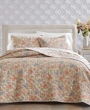 CHARTER CLUB GARDEN FLORAL TWIN QUILT SET FLORAL TAN COTTON HOLIDAYS REVERSIBLE