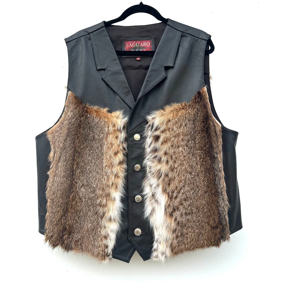 Saguaro West Men’s Leather Fur Biker Vest Plus Size 3XL Custom XXL - Image 2 of 4