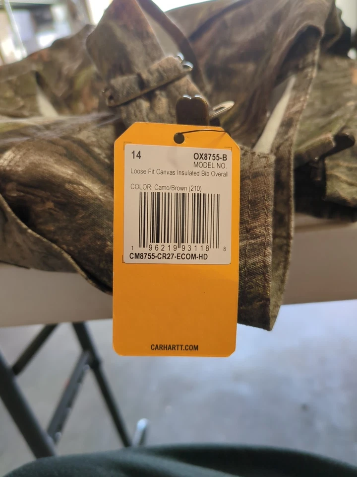 CARHARTT Coveralls Youth 14 Camo Bib Canvas Quilt Insulated Real Tree OX8755-B - Image 2 of 2