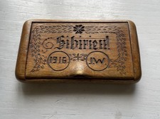 Antike Zigaretten Schatulle WWI aus Holz 1916 mit Schriftzug: Sibirien
