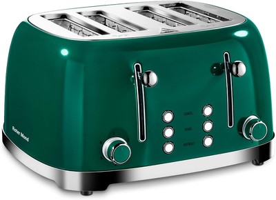 Roter Mond 4 Slice Toaster Retro Stainless Steel with Bagel Defrost Cancel Funct