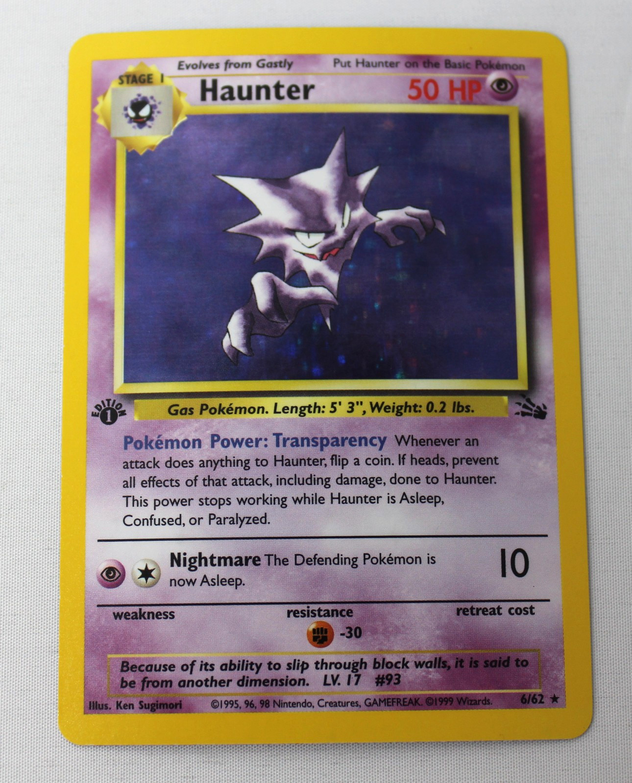 POKEMON Card FOSSIL 1st Edition HAUNTER #6/62 Holo Foil