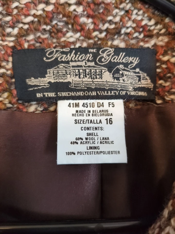 Vintage Coat Dark Academia Wool Blend Brown Fringe Size 16 41 M - Image 2 of 4