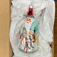Whimsical Santa Claus Glass Christmas Ornament Tree Topper Holiday Decor 5" NEW