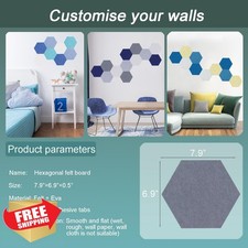 Felt Bulletin Board Tiles Hexagon, Removable Adhesive, 8 Pcs