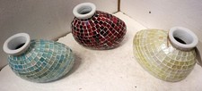 Terracotta And Glass Mosaic Vases Available In Gold, Red And Turquoise 20X10 Cm