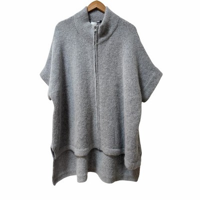 ELK Womens Alpaca Wool Full Zip Oversized Poncho OS One Size Gray Cozy Luxe