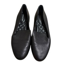 Birdies Womens 8 Starling Loafer Black Pebbled Leather Smoking Slipper Flat