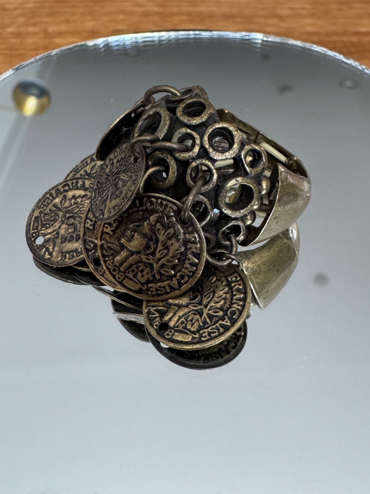 Chunky Coin Charm Statement Ring Adjustable Antiq… - image 2