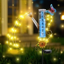 Solar Rain Gauge Outdoor, Kettle Decorative Rain Gauges Outdoors Best with St...