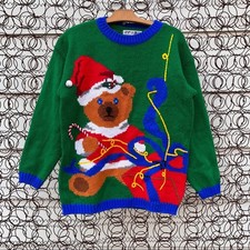 Vintage 90s Bravo teddy bear ugly Christmas knit sweater SMALL