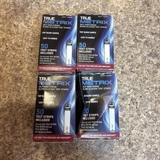 200 TRUE METRIX TEST STRIPS, 4 X 50, EXP 3/16/27, DINGED SEALED BOXES
